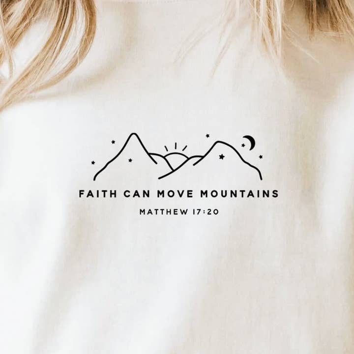 Faith Can Move Mountains Matthew 17:20 Tee for wholesale by Peach Closet