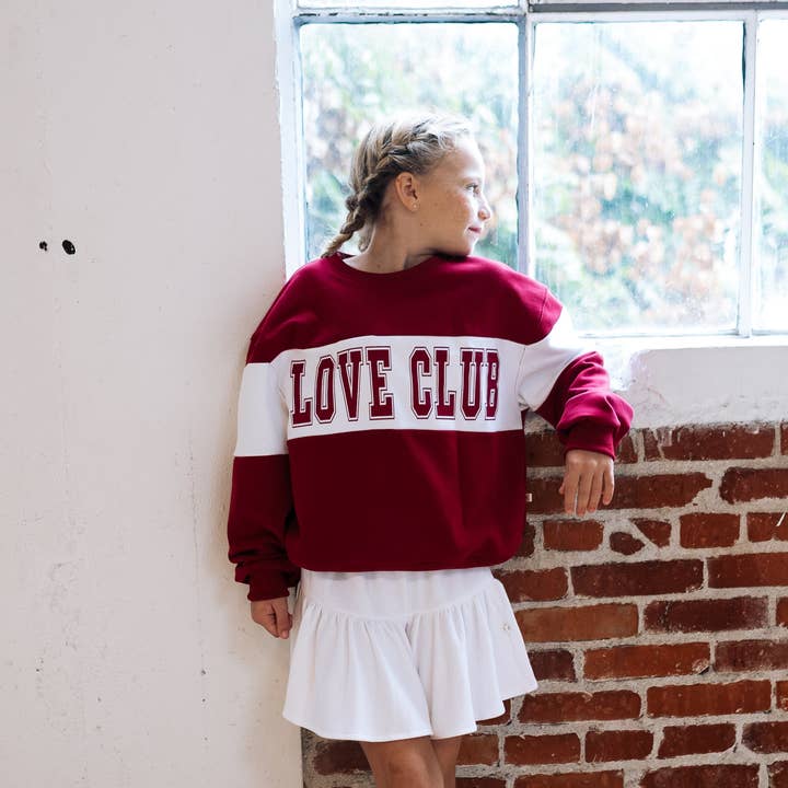 LOVE CLUB | IN BURGUNDY | oversized drop shoulder pullover | KIDS for wholesale by Minimalist Folk Co.