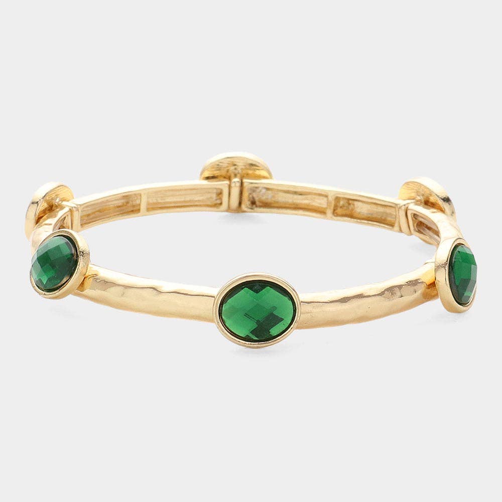 Sensibling Corp. - Wholesale Bangle Bracelet - Oval Stone Cluster Pointed Stretch Bracelet
8