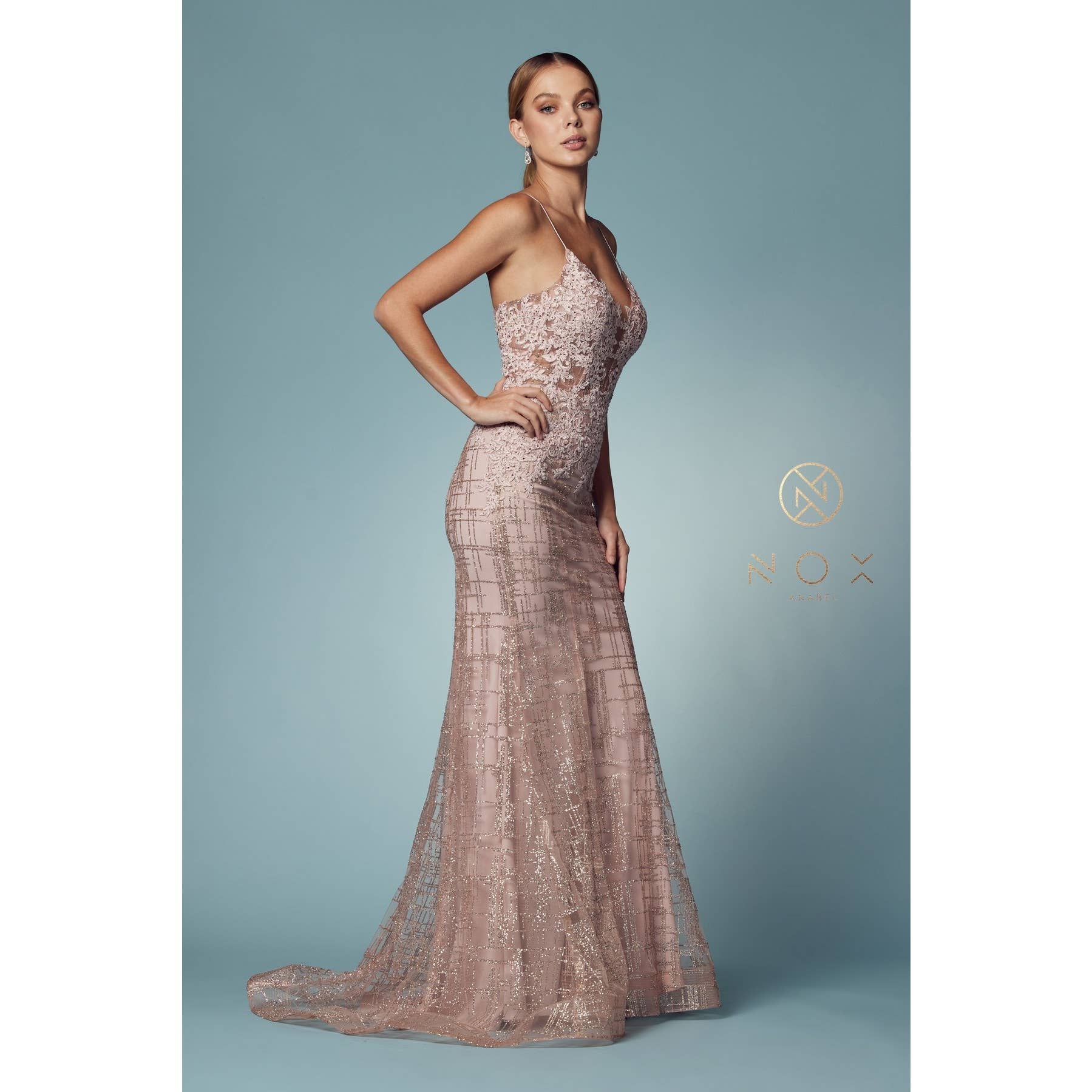 Noxanabel - Wholesale Formele jurk - Dames - Glamoureuze Glinsterende V-Hals Damesjurk R282-117