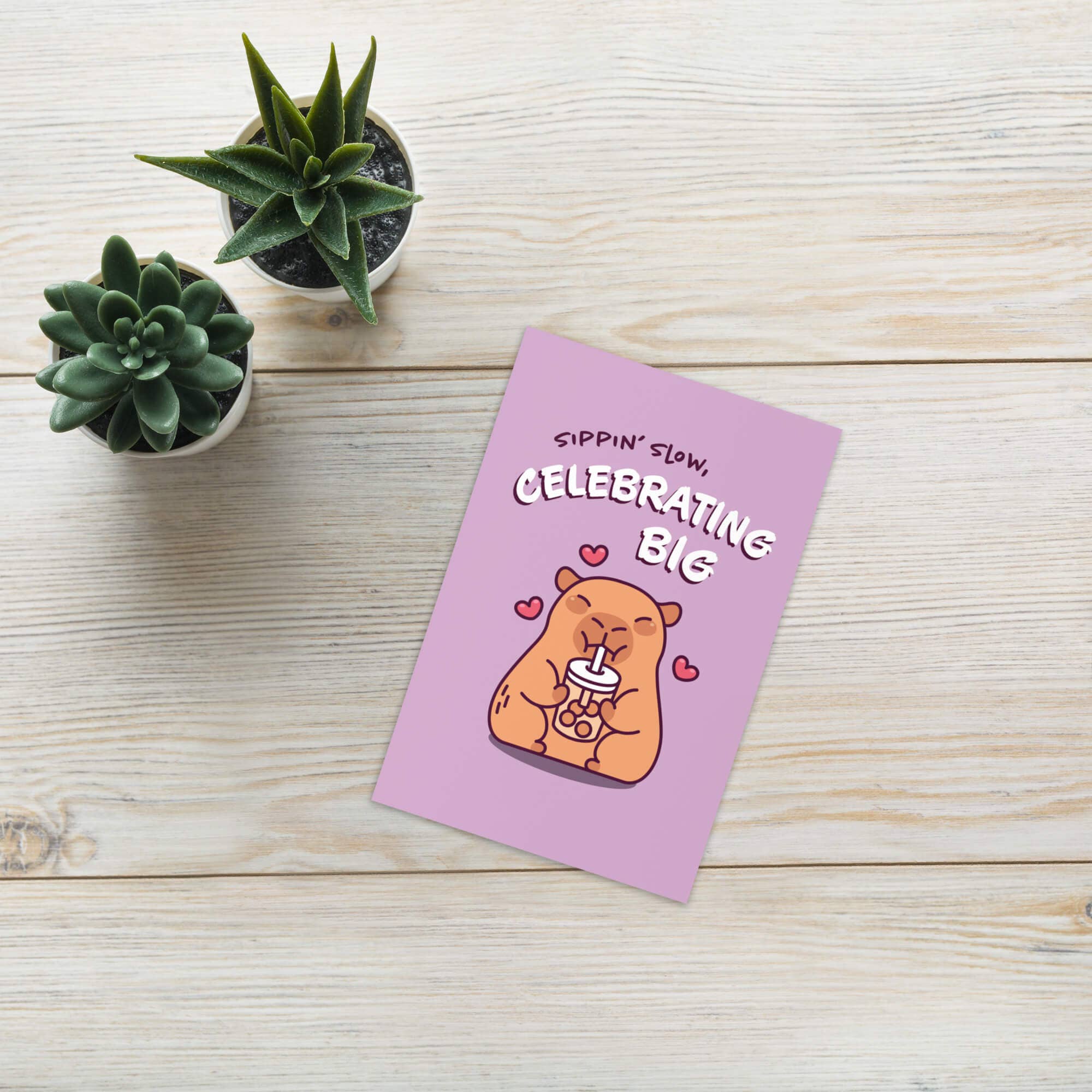 Cute Asian Cards – wholesale Birthday card – Celebrating Big Funny Birthday Card | Cute Capybara Milk Tea Boba5