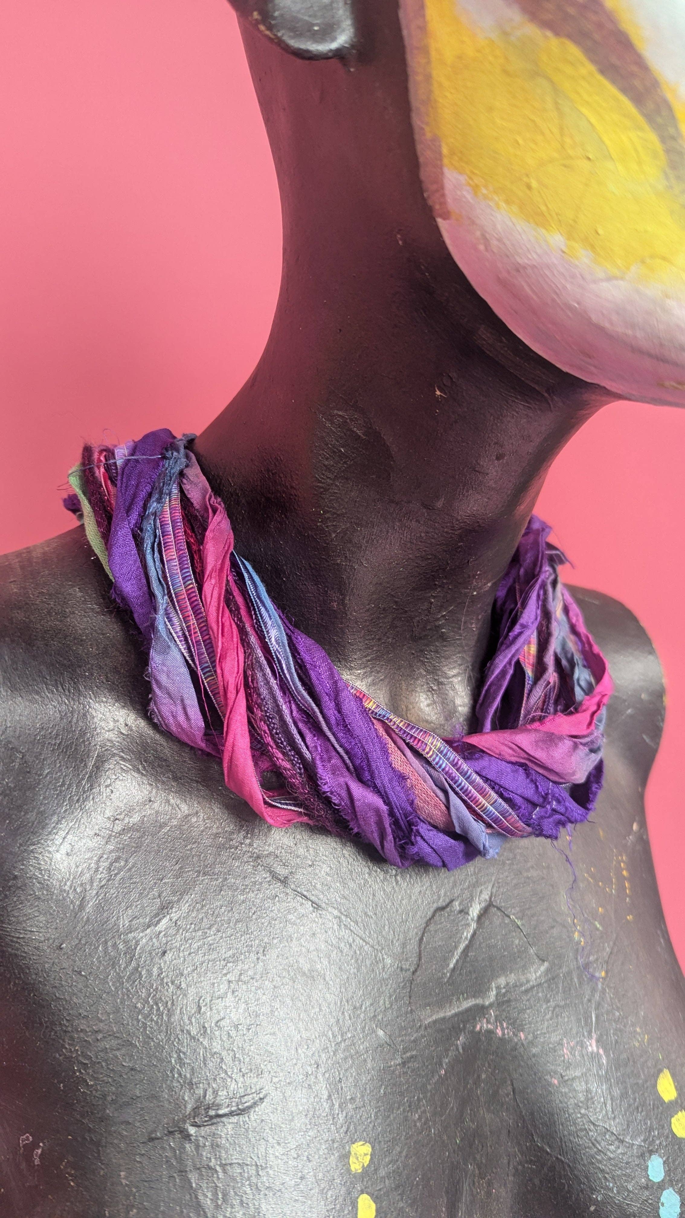 Megan Crook Textiles – wholesale Woven necklace – Silk Yarn Necklace in Pink and Purple1