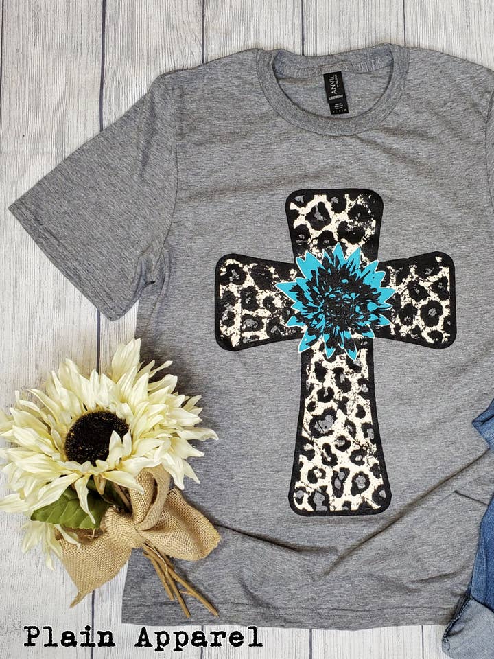 Camiseta de leopardo de flor turquesa por atacado de Plain Apparel Tees