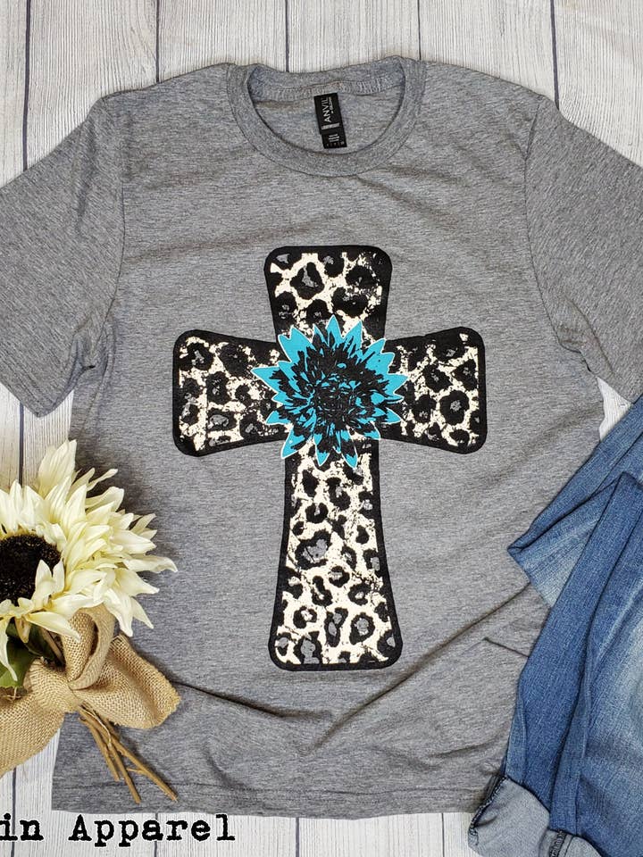 Camiseta de leopardo de flor turquesa por atacado de Plain Apparel Tees