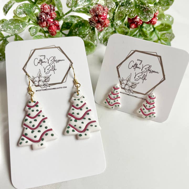 Christmas Tree Cake Clay Earrings for wholesale by My Cotton Blossom Belle