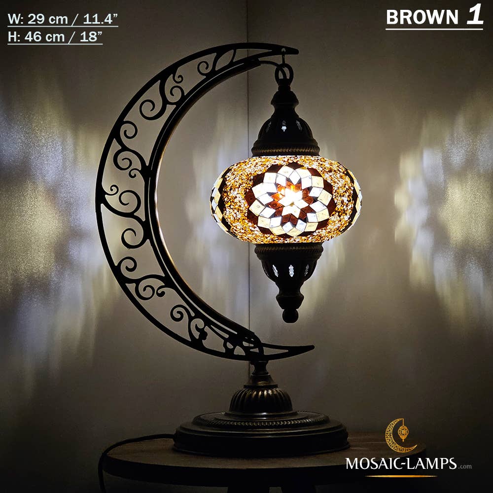 Mosaic Lamps - Wholesale Accent/Desk Lamp - 10+ Colors - Moroccan Moon Table Lamp, Arc, Murano Crescent10