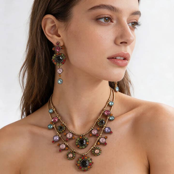 Set Halsband Och Örhängen Vintage Stil Flerfärgade Kristaller för wholesale av IngrossoZagatto by INCI SRL