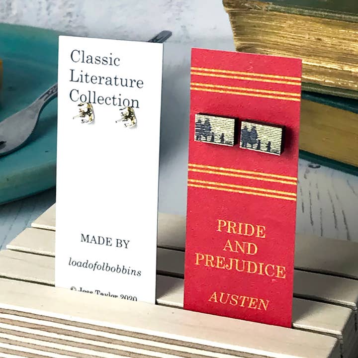 Classic Literature Pride and Prejudice Stud Earrings for wholesale by Loadofolbobbins
