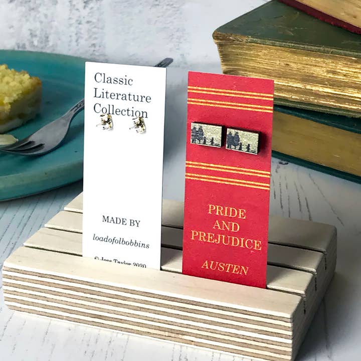 Classic Literature Pride and Prejudice Stud Earrings for wholesale by Loadofolbobbins