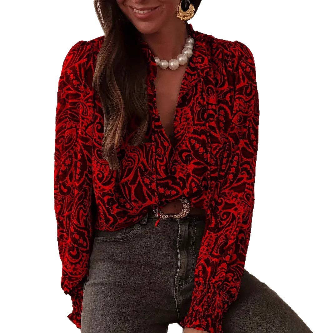 EmberLoom – wholesale Blouse – Women’s – Women's Vintage Print Smocked Long Sleeve Blouse4