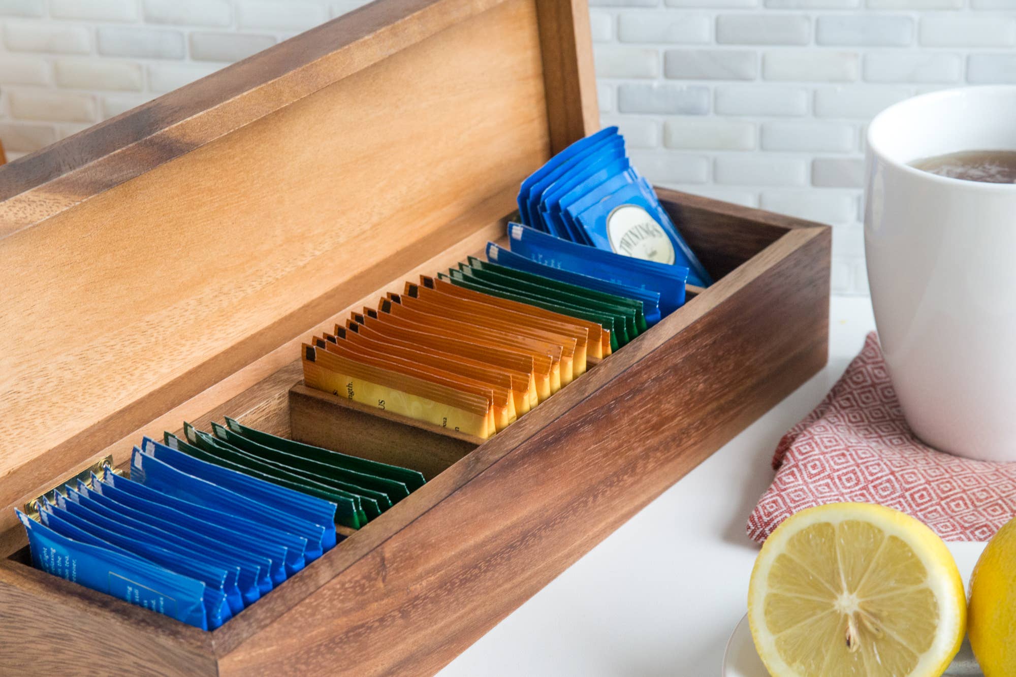 Fox Run Brands - Wholesale Kitchen Storage/Organizer - Ironwood Townhouse Tea Box, Acacia, 14.25" x 4" x 3.5"1