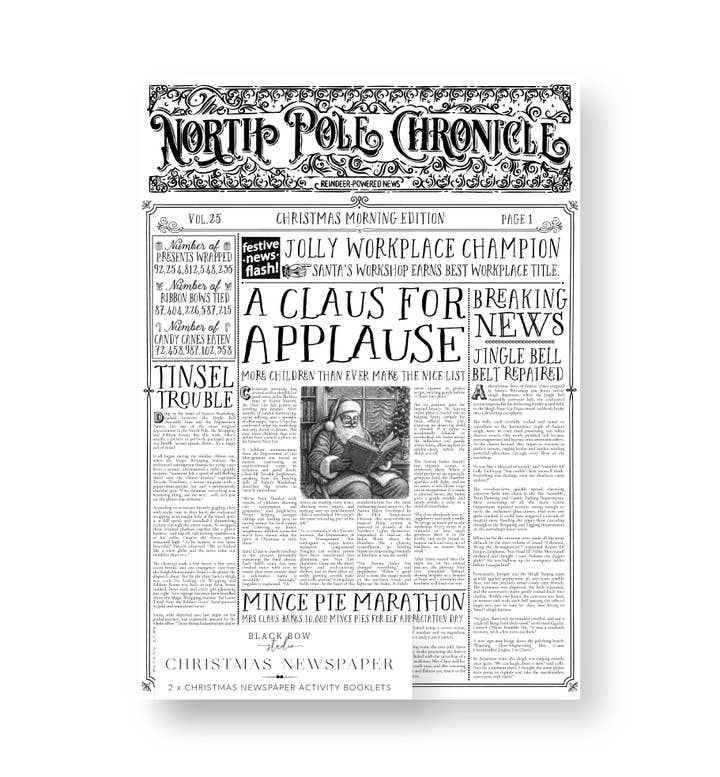 Black Bow Studio - Wholesale Coloring & Activity Book - Kids & Baby - Christmas Newspaper Activity Booklet - Set of 2 Booklets0