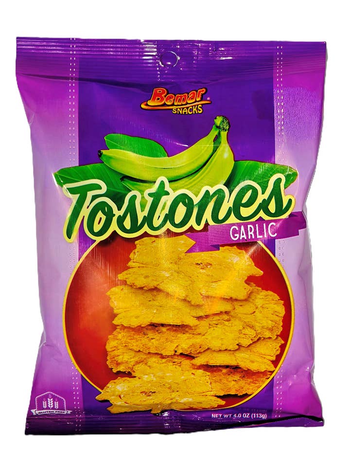 Bemar Tostones Ail – Chips de Plantain Frits Saveur Ail – 85 g pour la vente par Fiesta Snacks