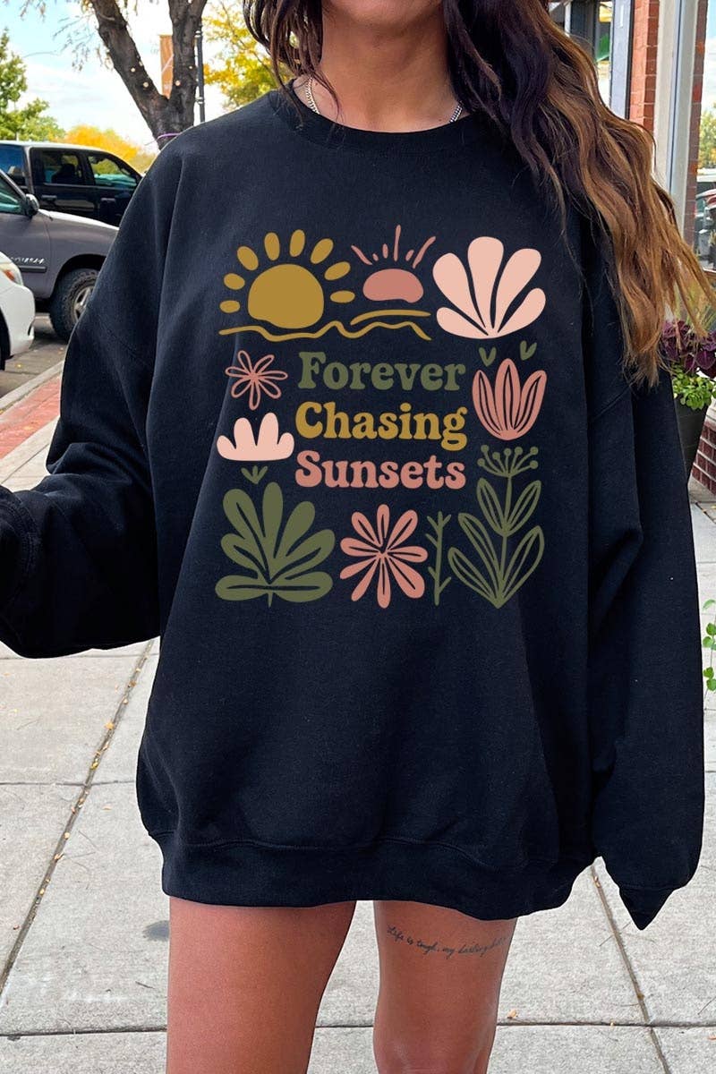 Pink Irene Wholesale - Wholesale Shirt - Women's - Forever Chasing Sunsets Graphic Sweatshirt