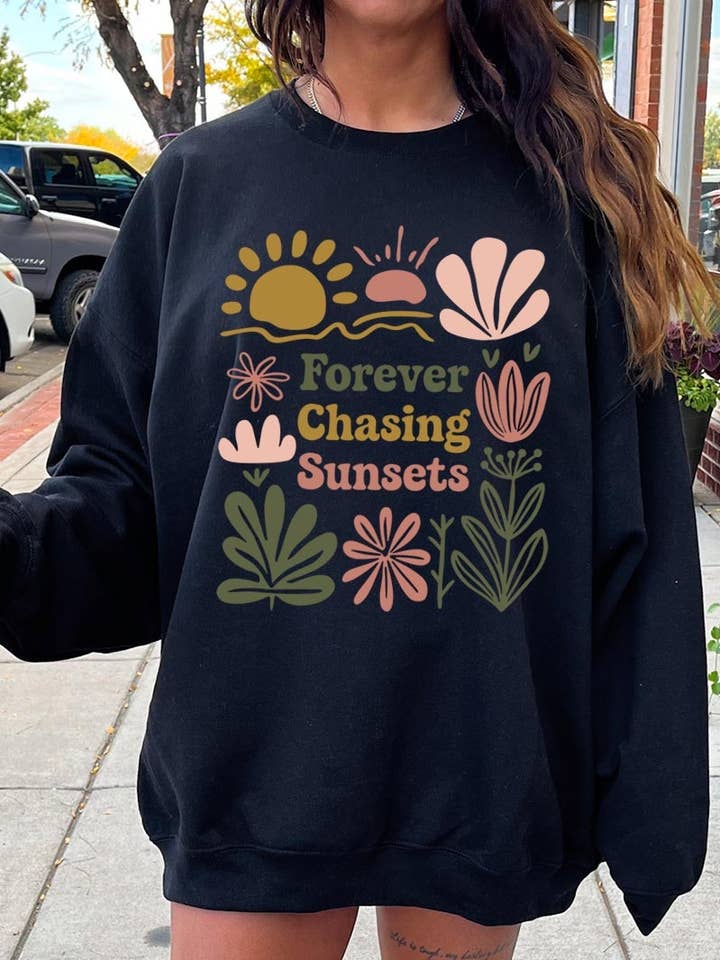 Pink Irene Wholesale - Wholesale Shirt - Women's - Forever Chasing Sunsets Graphic Sweatshirt0