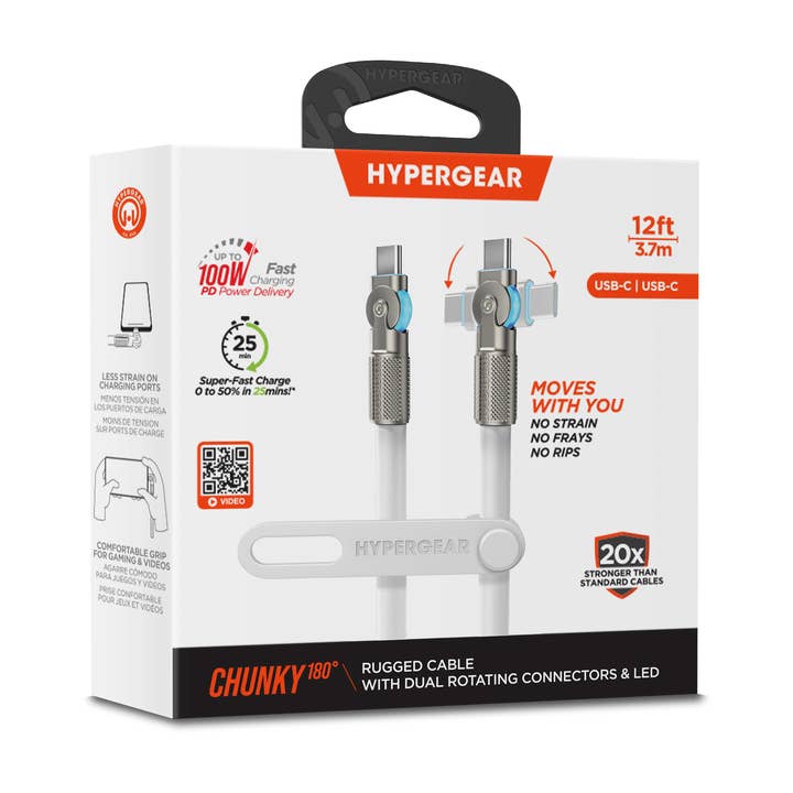 JupiterGear Home – wholesale Charging cable – HyperGear Chunky180° USB-C to USB-C Fast Charge Cable 12ft18