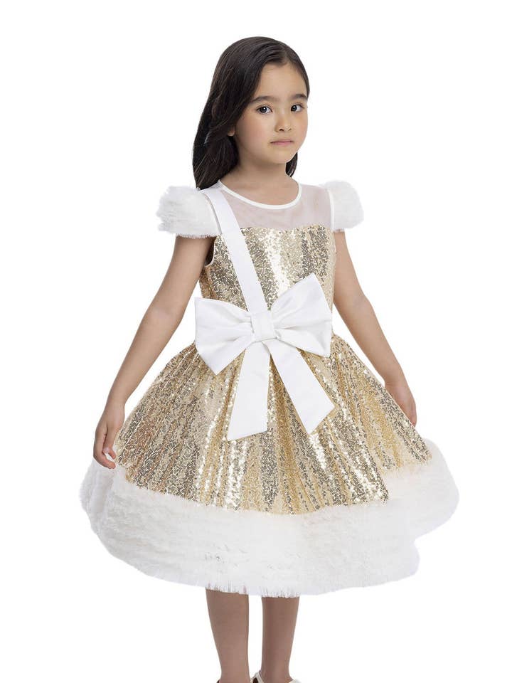 Gouden Pailletten Meisjesjurk 3-7 Jaar 34043pr voor wholesale door Pamina Kids