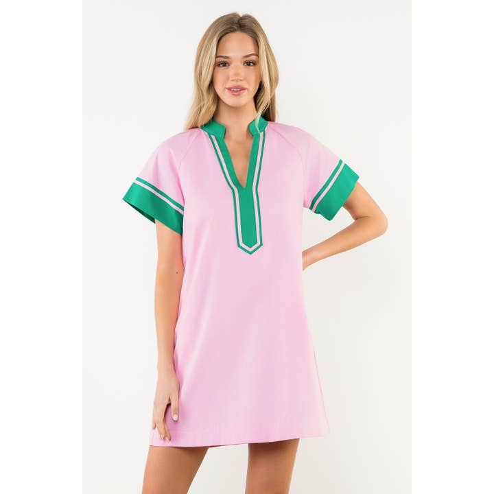 PINK Contrast Trim Short Sleeve Dress for wholesale on Faire