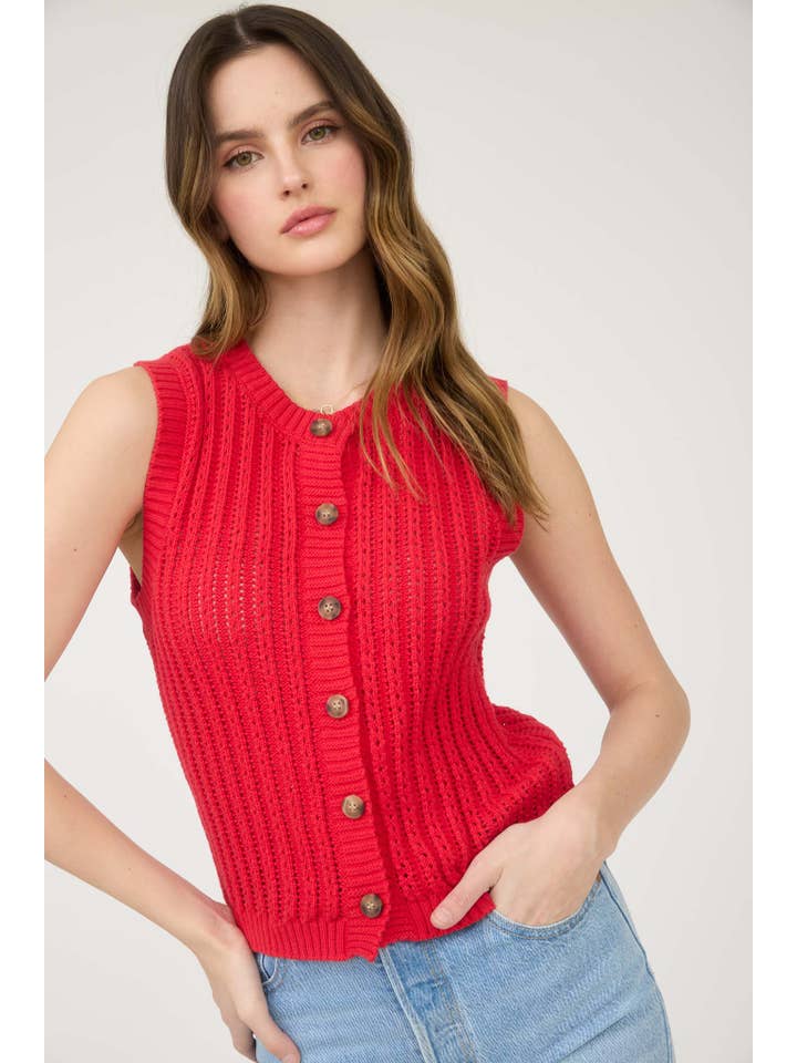 The Workshop Studio - Vente Cardigan – femme - CARDIGAN EN MAILLE SANS MANCHES À COL ROND AVEC BOUTONS4