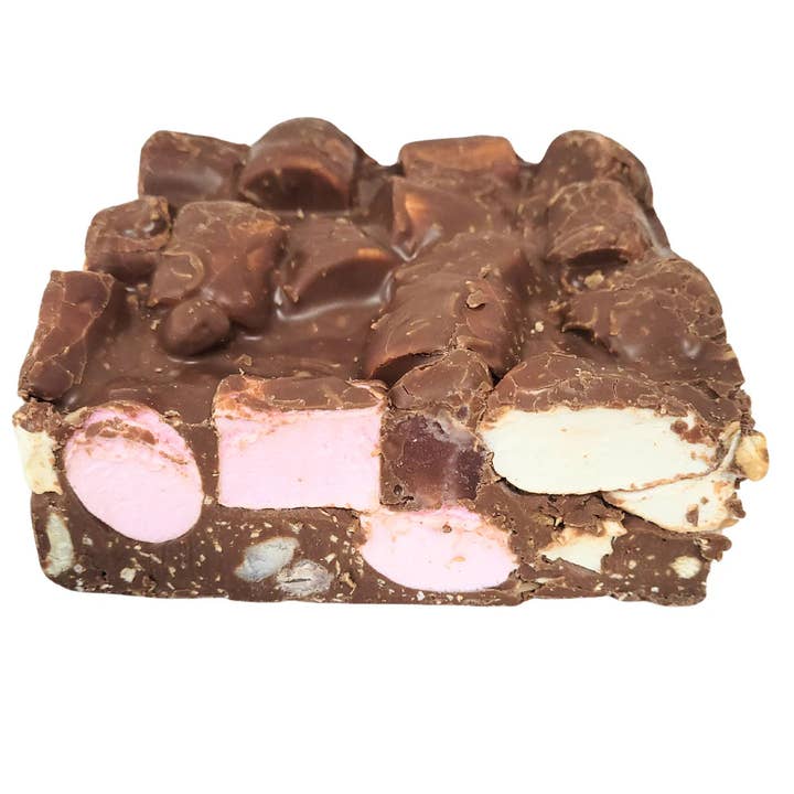 Rocky Road Cashew and Turkish Delight Milk Chocolate Block 500g for wholesale by Poppy's Chocolate