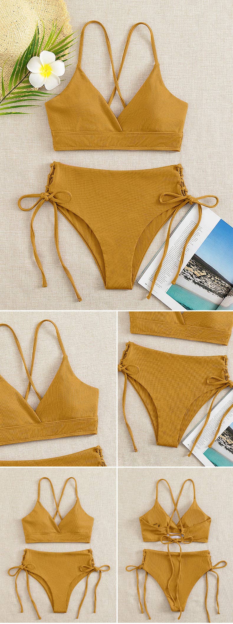 Sweetkama - Wholesale Two Piece Swimsuit - Women's - Ladies Solid Color Shoulder String Tie Bikini Set RFD-968410