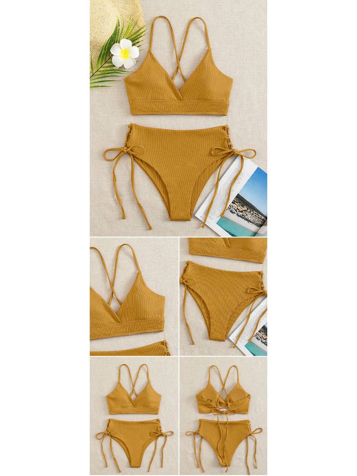 Sweetkama - Wholesale Two Piece Swimsuit - Women's - Ladies Solid Color Shoulder String Tie Bikini Set RFD-968410
