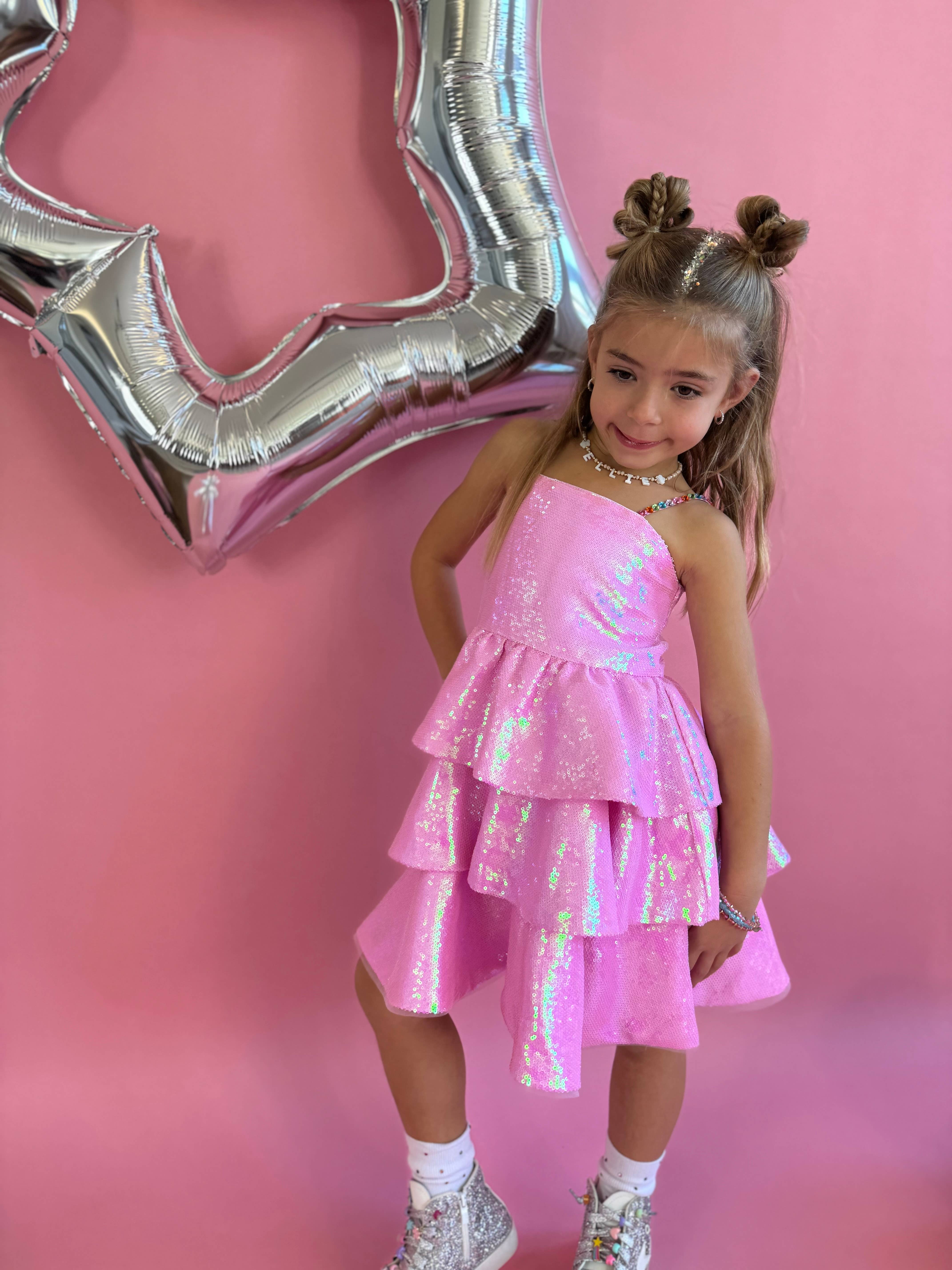 Ellie and Mila – wholesale Dress – Kids – Pink Sequin Gem Dress 4