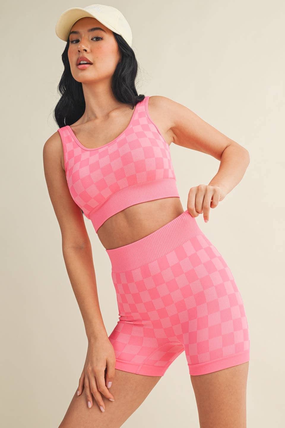 KIMBERLY C - Wholesale Activewear Set - Women's - Checkmate Cropped Two Piece Set45