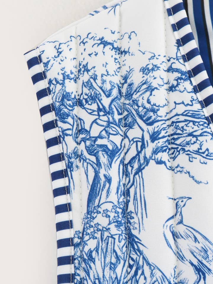 Rosa Clothing - Wholesale Outerwear Vest - Women's - Oriental porcelain printed Tie front Floral quilted vest6