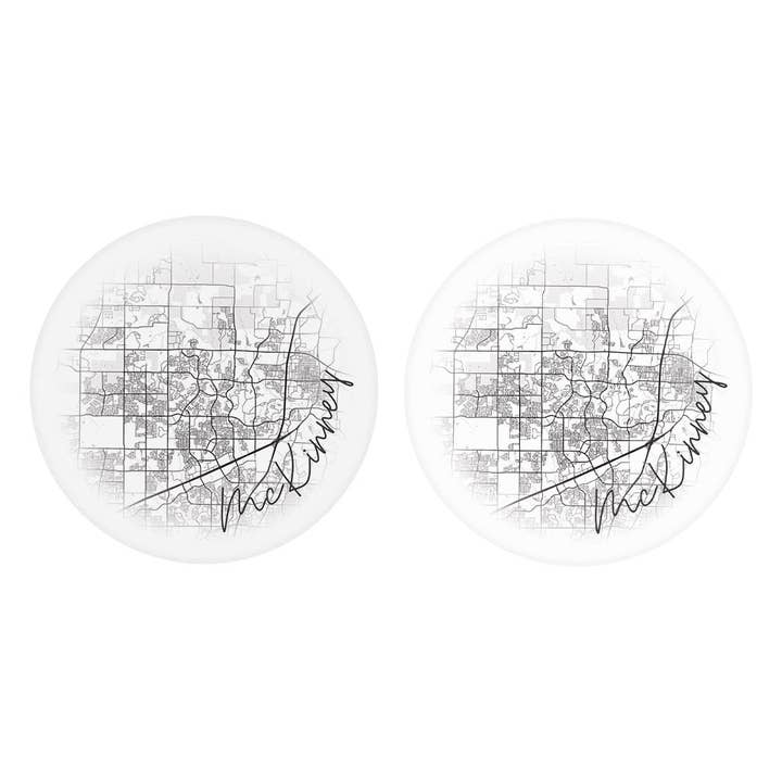 Minimalistic B&W Texas Mckinney Circle Map | Absorbent Car Coasters | Set of 2 | Min 4 for wholesale by Love Local