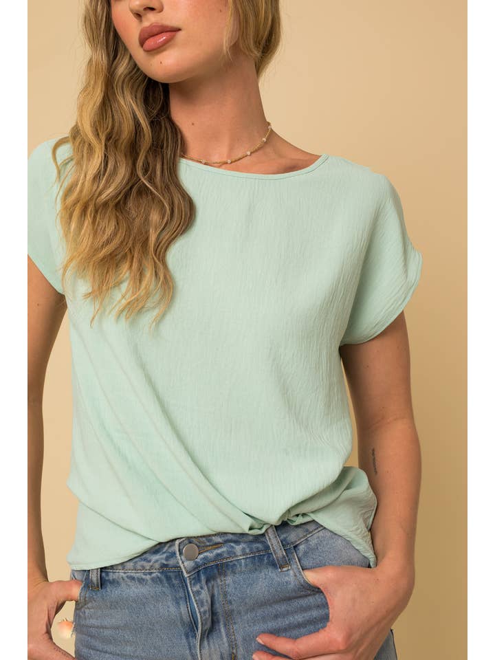 GILLI - Wholesale Blouse - Women's - SOLID WOVEN TEE WITH FRONT KNOT DETAIL10