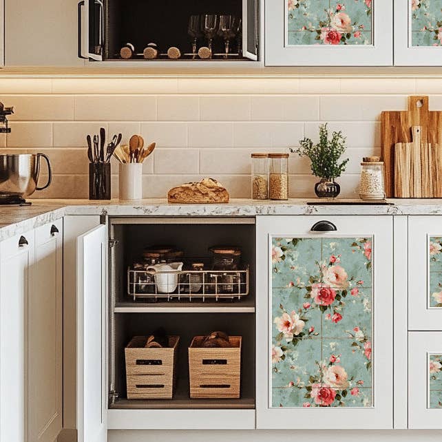 Mi Alma LLC - Wholesale Wallpaper Tile - Floral Rustic Grey Flower Pattern Peel And Stick Tile stickers Furniture Wallpaper Model - L457