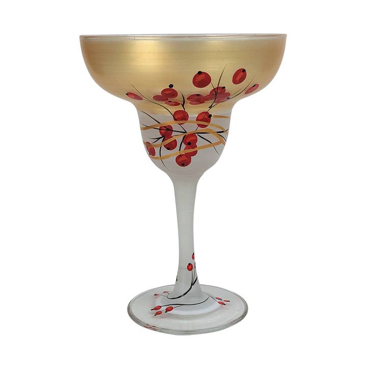 Winter Berries 'n Branches Margarita Glasses for wholesale by Golden Hill Studio