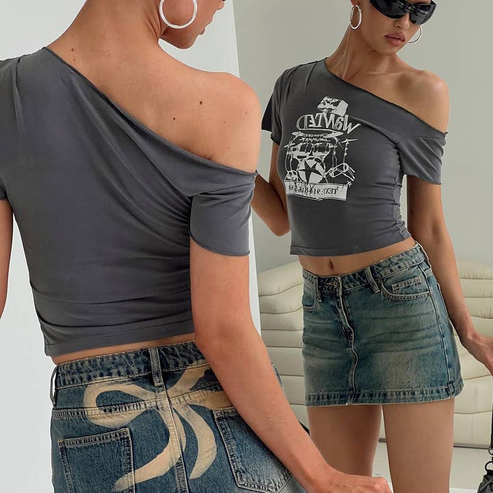 Summer Blue Floral Denim Mini Skirt N25Z168 for wholesale by alberalkirk