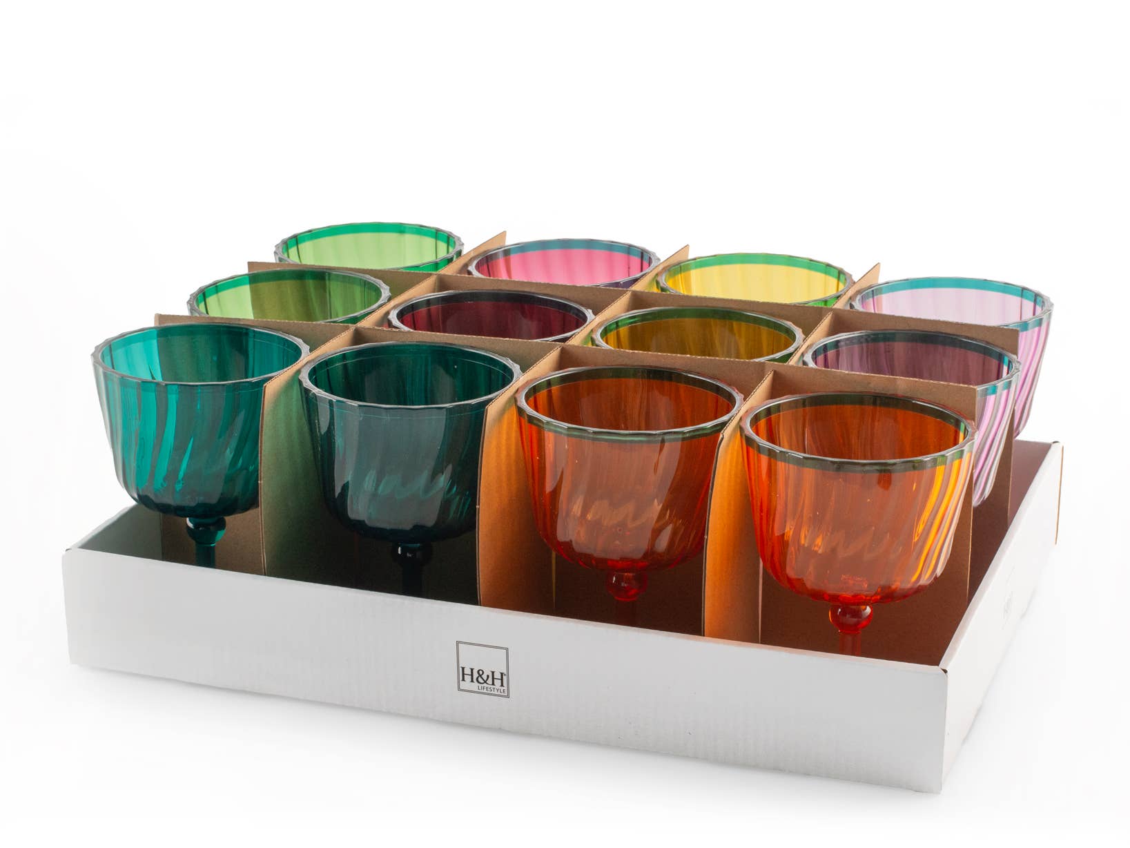 H&H - Wholesale Wine Glass - Set of 12 Acrylic Glasses Assorted Colors 25 cl7