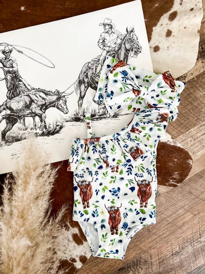 Blue Floral Highlander Swimsuit for wholesale by Arrow F Apparel