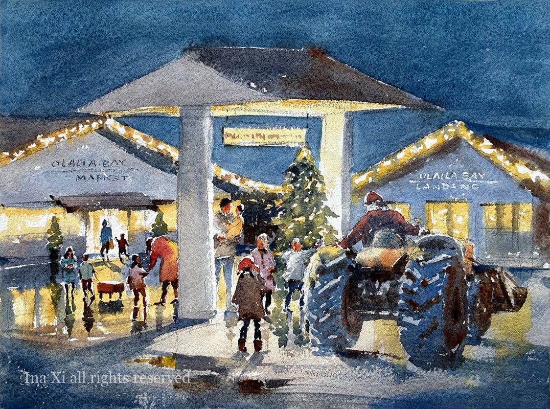 Ina Xi Watercolor – wholesale Art print – Holiday Tradition in Olalla - Limited Edition print0