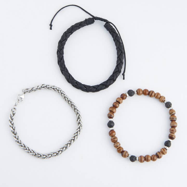 Elsie & Zoey - Wholesale Beaded Bracelet - Shiloh Unisex Beaded and Wheat Chain Bracelet Set9