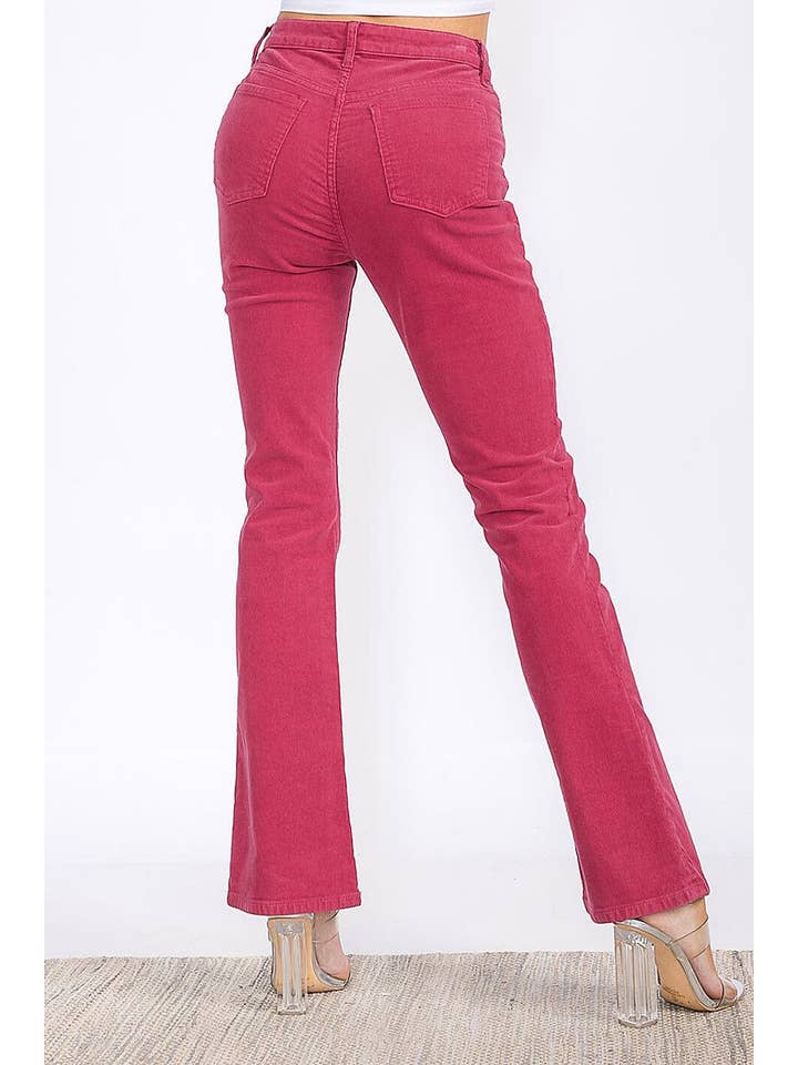 MAGENTA BUTTON CLOSURE POCKETS BELL LEG CORDUROY PANTS for wholesale on Faire3