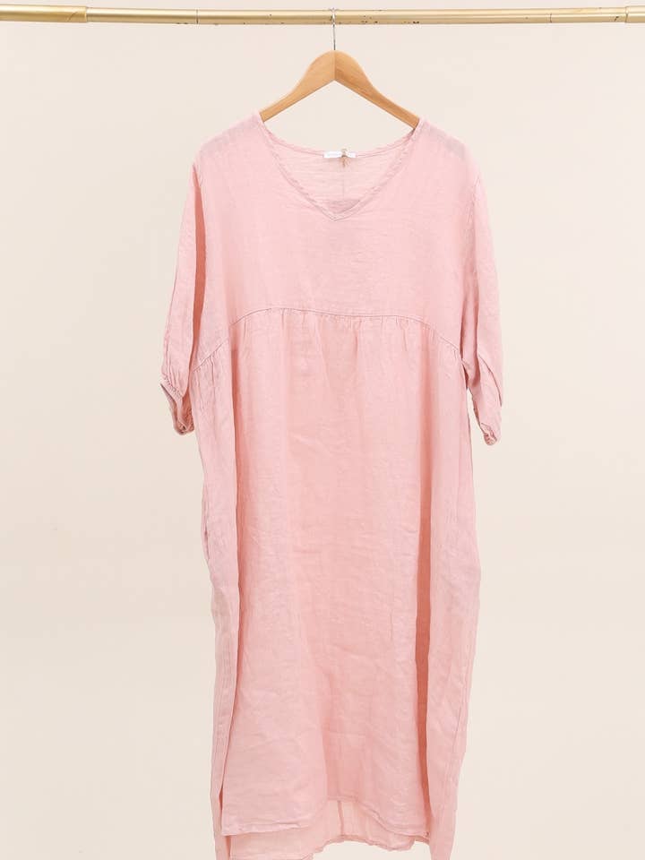 Lea & Luc - Grandes Tailles – wholesale Dress – Women's – Plus size linen dress V neckline REF. 51984