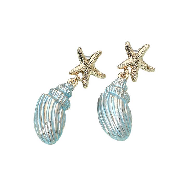 Sensibling Corp. - Wholesale Dangle Earrings - Gold Dipped Starfish Seashell Drop Dangle Statement Earrings1