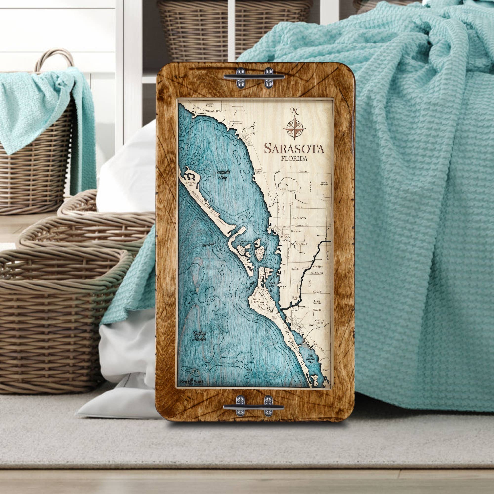 Sea & Soul Nautical Chart Art – Großhandel Serviertabletts – Küsten-Florida Nautische 3D-Holzkarte Serviertablett & Wandkunst18
