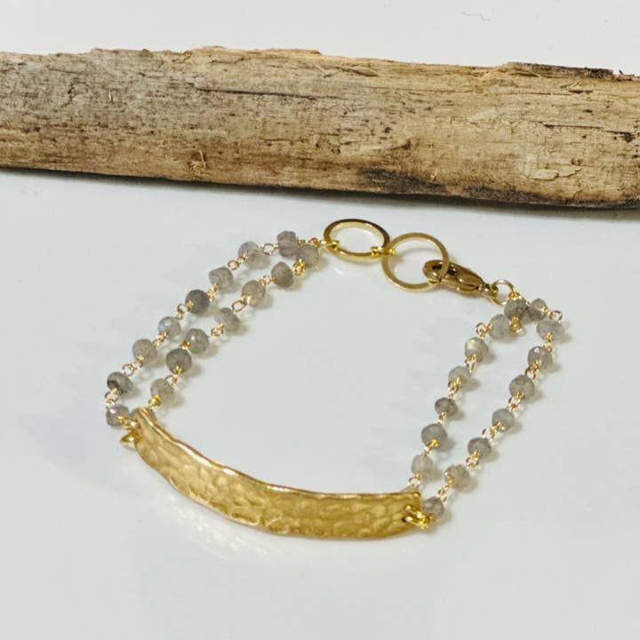 Hammered Bar Double Strand Gemstone Bracelet for wholesale by Santore Jewelry Company