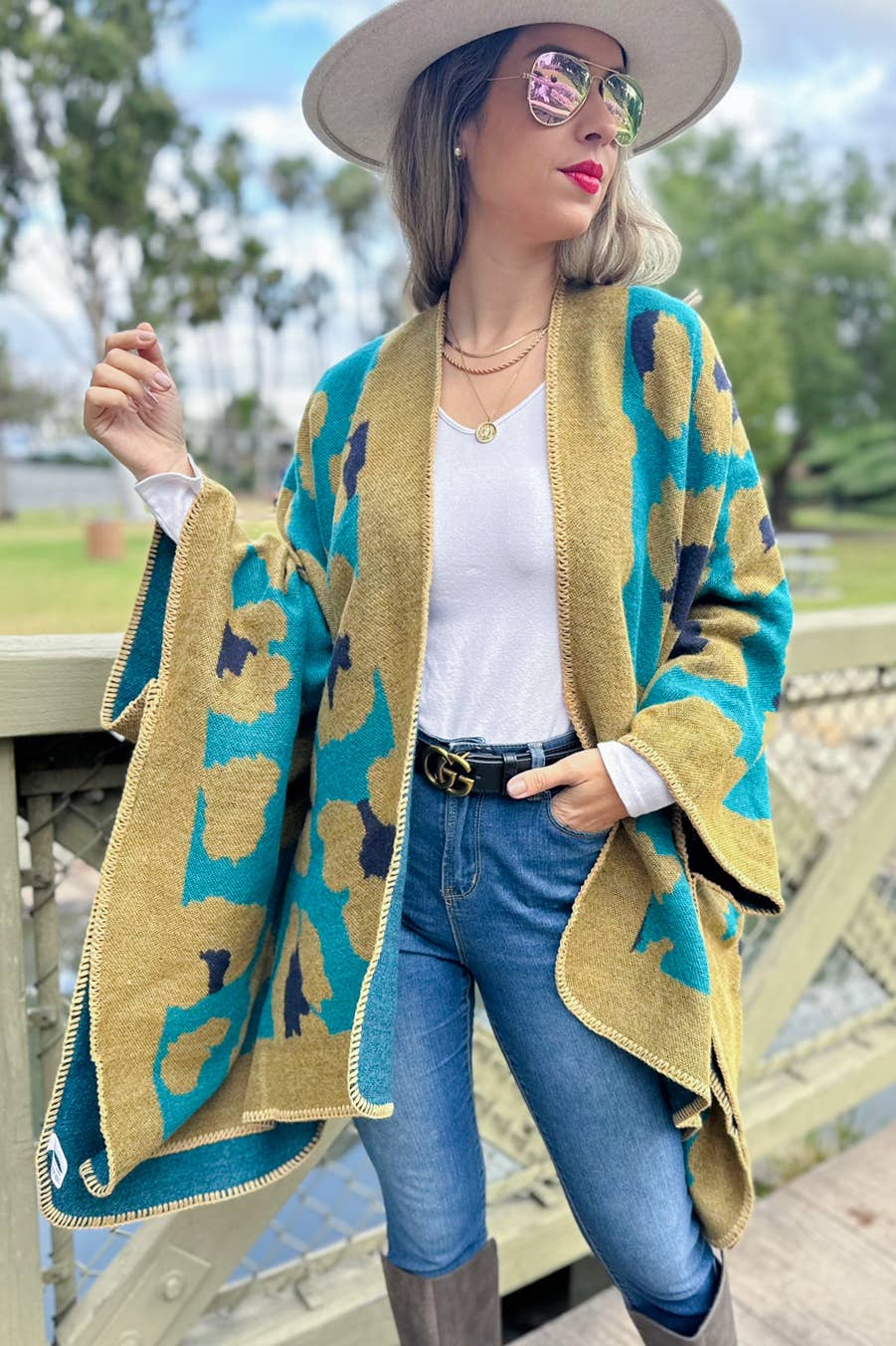 Teal Leopard Printed Knitted Cozy Cardigan for wholesale on Faire3