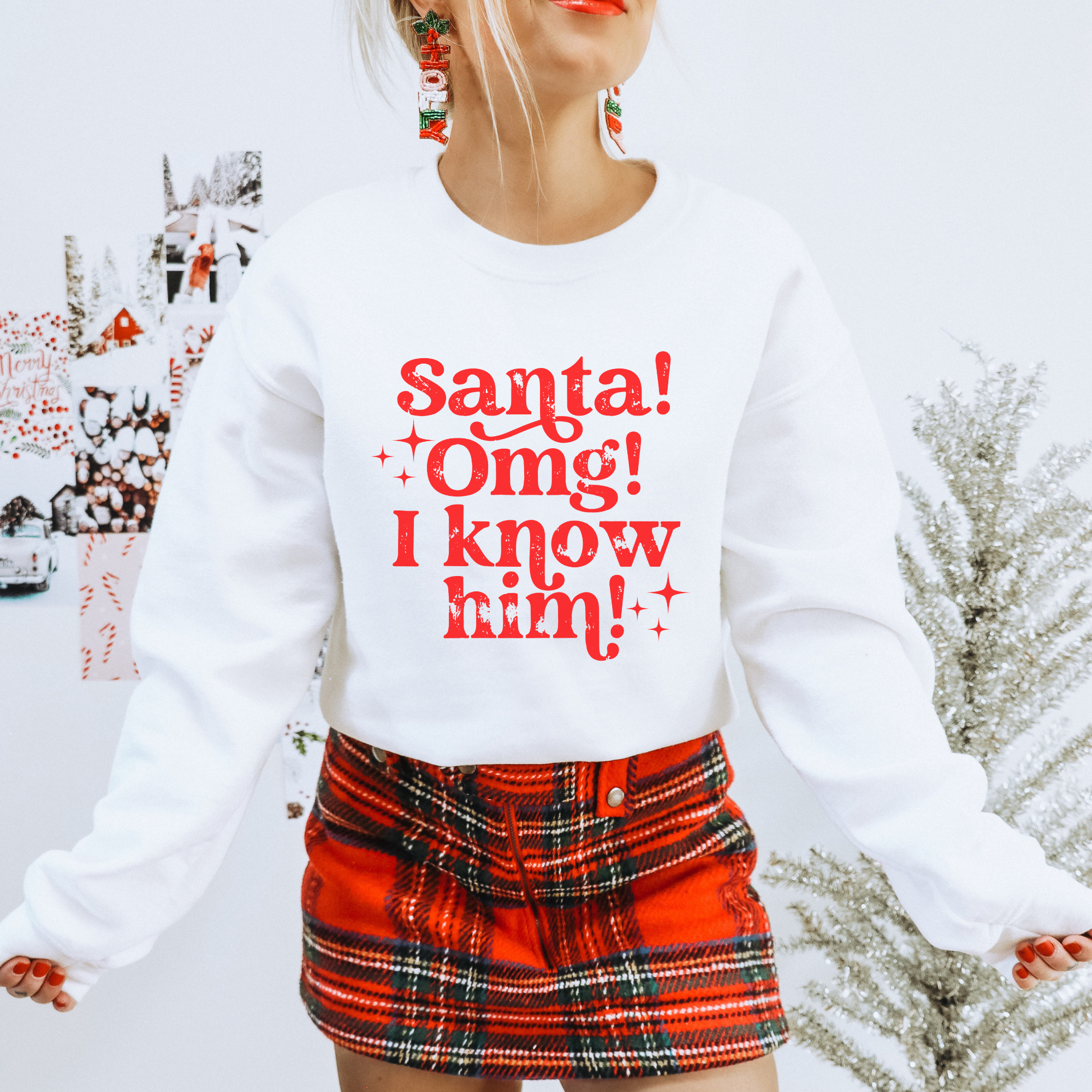 Trendznmore - Modern Graphic Apparel - Wholesale Graphic Sweatshirt - Women's -  Santa OMG I know Him Funny Christmas Sweatshirt 0