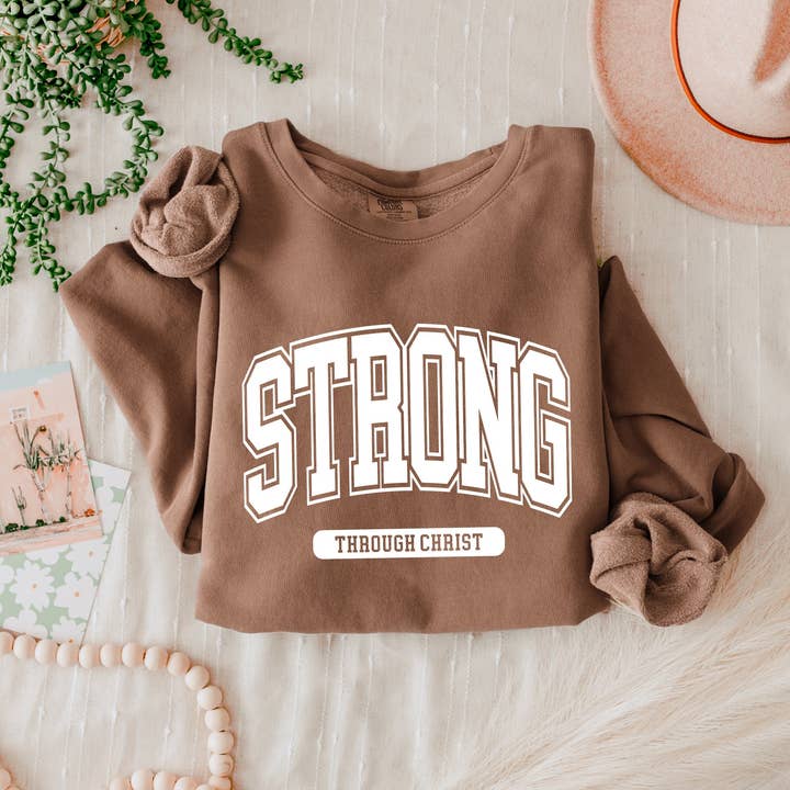 Verita Culture - Wholesale Graphic Sweatshirt - Women's - Strong Through Christ Inspirational Christian Garment Dyed Comfort Colors Sweatshirt6