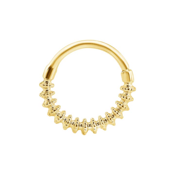 Spiral Seamless Ring – 14K Gold Twisted Cup & Divot Design for wholesale by Piercing-zone