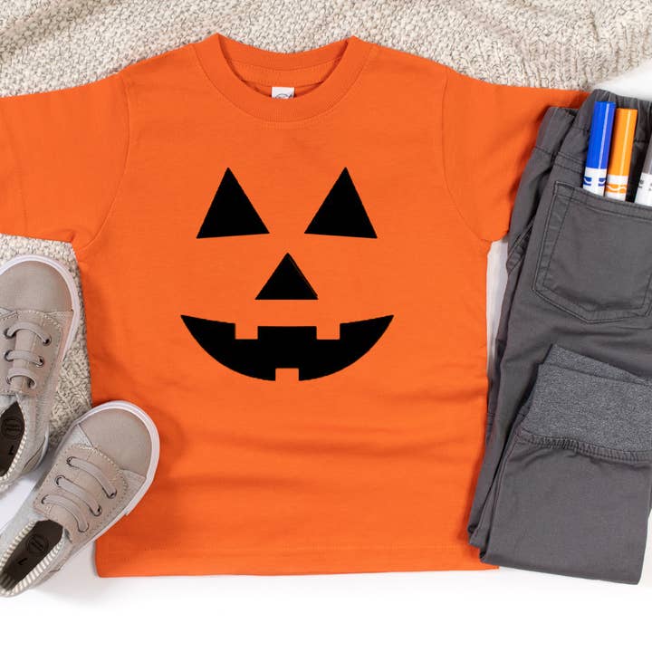 Kids Pumpkin Face Halloween Tee | Toddler, Youth & Adult for wholesale by Little Hipster Tees