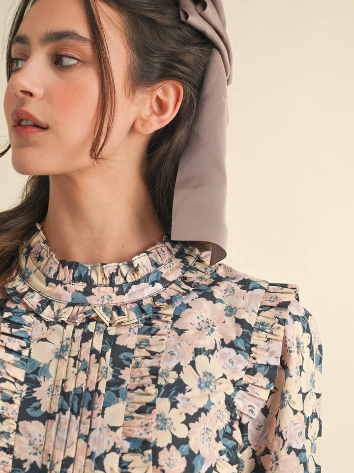 PINTUCK RUFFLED FLORAL TOP MTP3632 for wholesale on Faire7