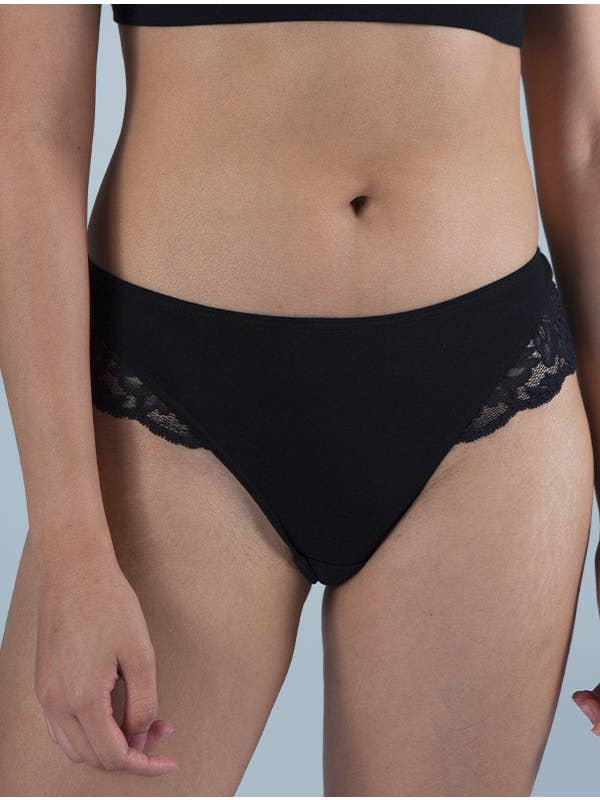Mina Storm - Wholesale Underwear - Women's - Grace Recycled Lace Panty - Black-Ebony
